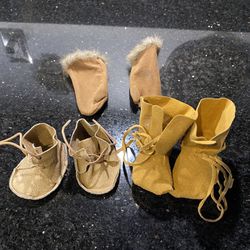 2-pairs Doll Shoes/Boots & a Pair of Gloves for 18” Porcelain Dolls Shoe Size 2”
