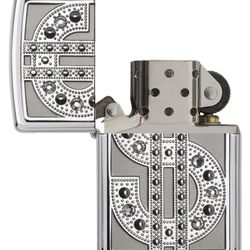 Zippo Lighter Money Sign Swarovski Crystal