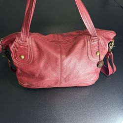Deep Red hobo Leather durable Shoulder/Crossbody Bag Zip Top Brass Accents