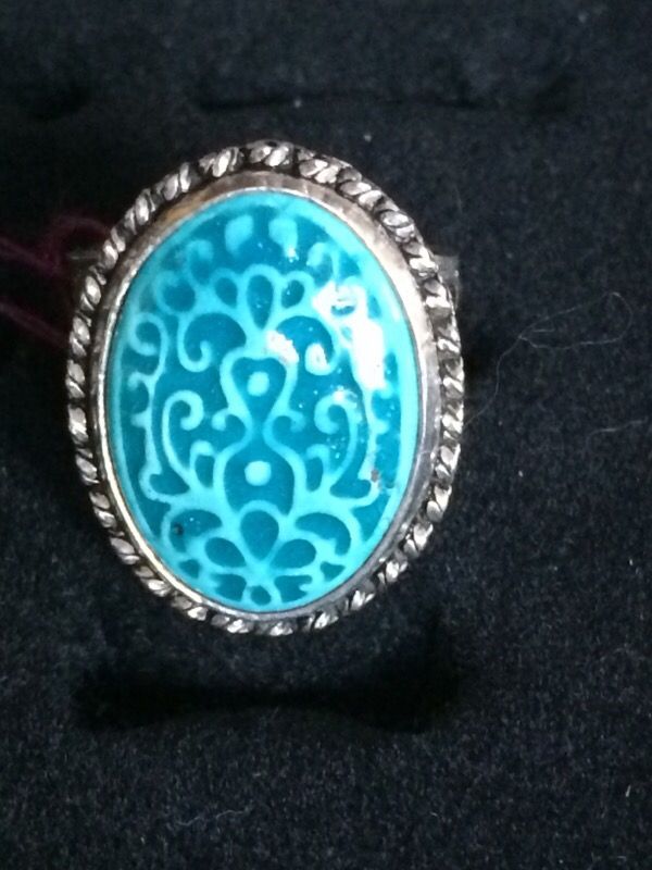 Carved Turquoise .925 Sterling Silver