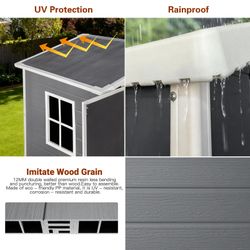 6ft x 4ft Plastic Outdoor Storage with Floor and Lockable Door Plastic Garden Shed for Backyard, Lawn, Gray