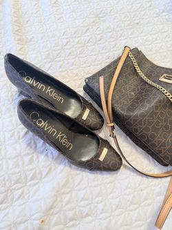 Calvin Klein Matching Purse & Flats Set – Brown Logo Print 🤎