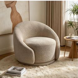 Swivel Chairs for Living Room, 34" W Boucle Accent Chair, Camel 360 Degree Swivel Barrel Chair Comfy Chair for Bedroom Oversized Armchair Reading Nook