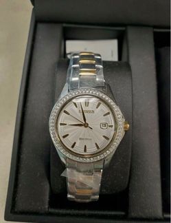 Citizen Eco-Drive Two-Tone Watch with Crystal Bezel here over there