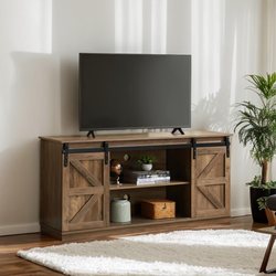 Antwerp 58” Farmhouse TV Stand with Sliding Barn Doors, Rustic Brown | Free Shipping | Shop Homycasa.com