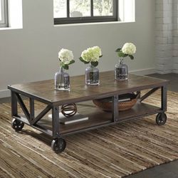 Coffee Table With Casters & Matching  End Tables By Zenfield - Ashley Furniture 