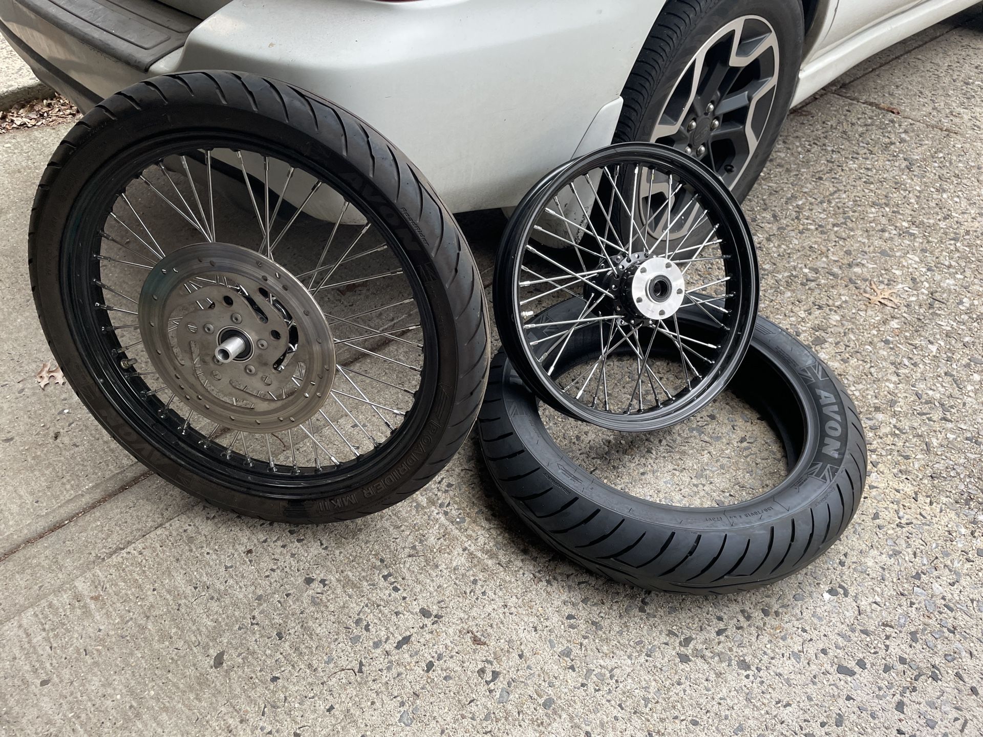 21" and 18" Black Harley wheels and tires