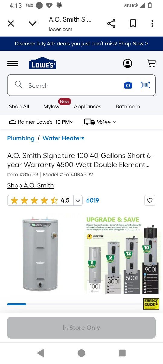 Water Heater/Brand New In Box