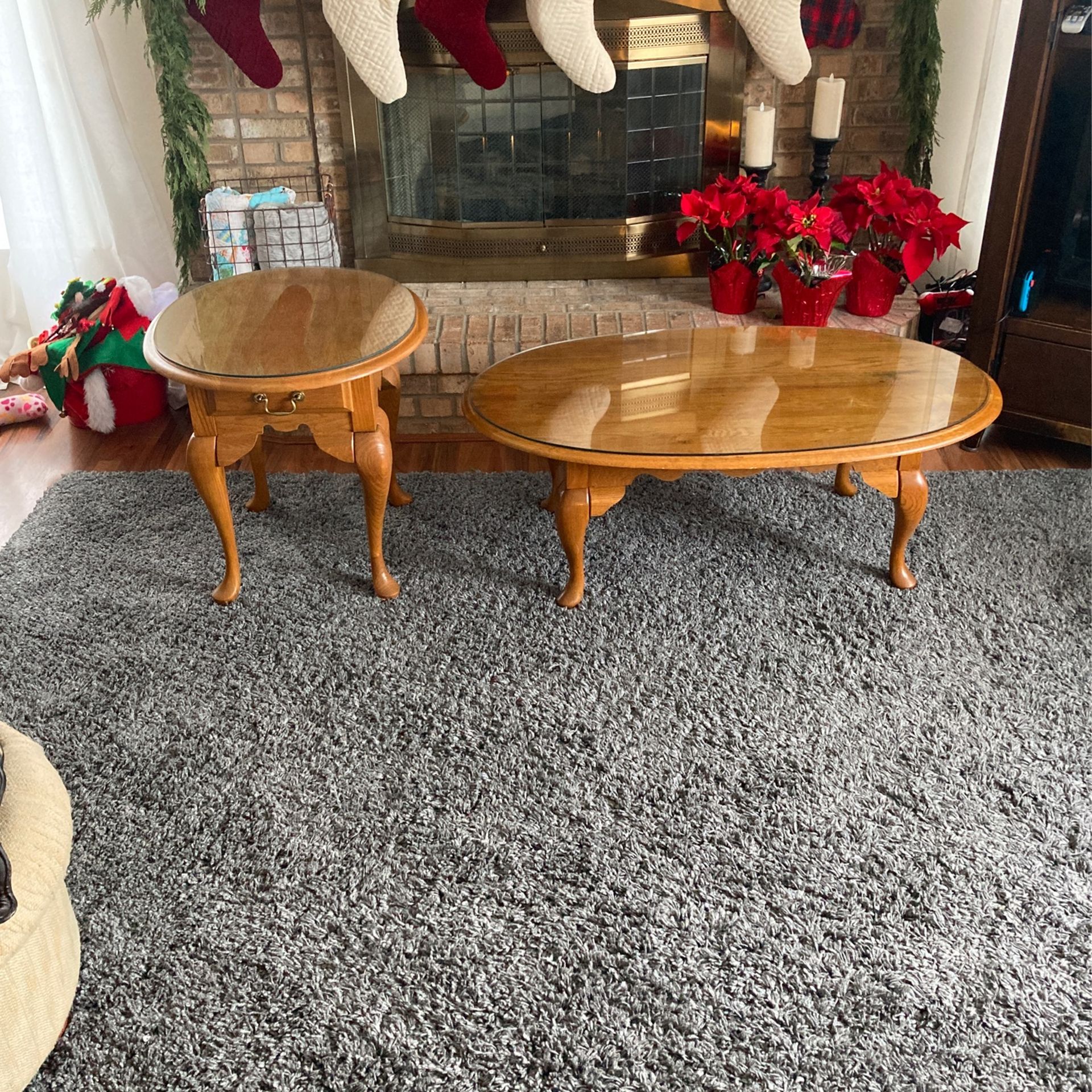 Oak Coffee Table And End Table