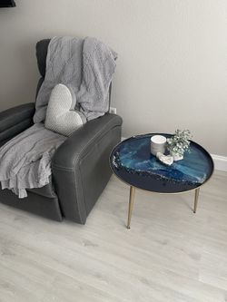 Side table pier one , modern ocean epoxy with fire glass