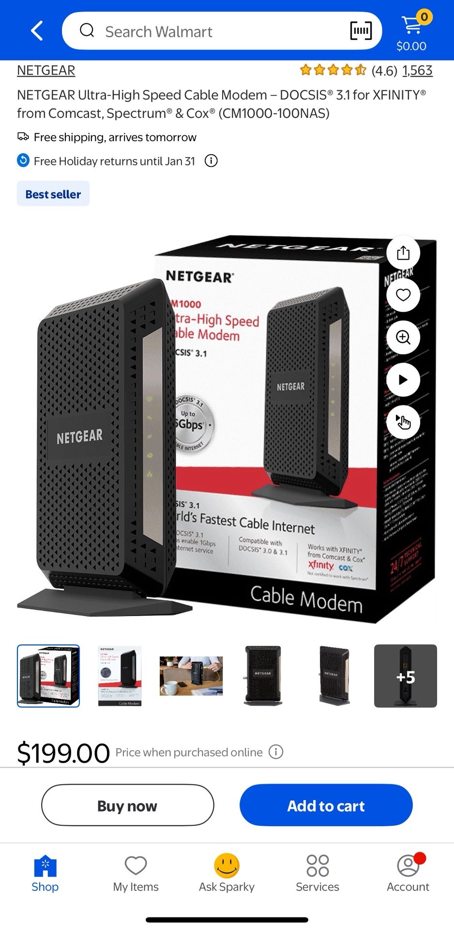 NETGEAR Cable Modem DOCSIS 3.1 (CM1000) Gigabit Modem, Compatible With All Major ISP Providers Including Xfinity, Spectrum, Cox, For Cable Plans Up To