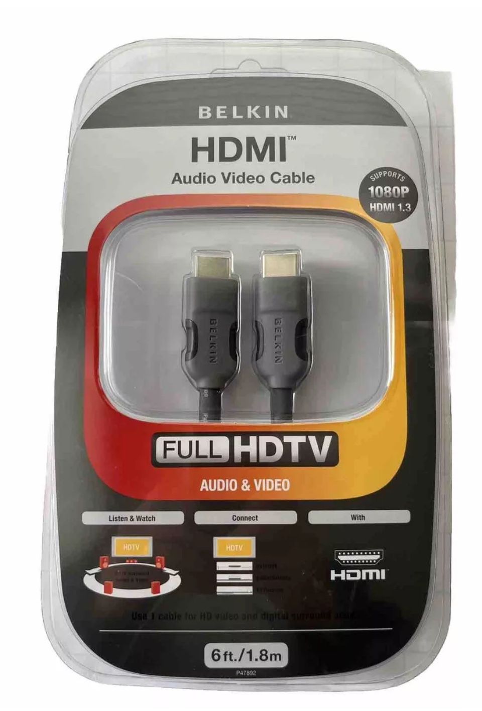 BELKIN HDMI 6FT AUDIO VIDEO CABLE AM22302-06  1080P HDMI 1.3 – FULL HD TV,NEW