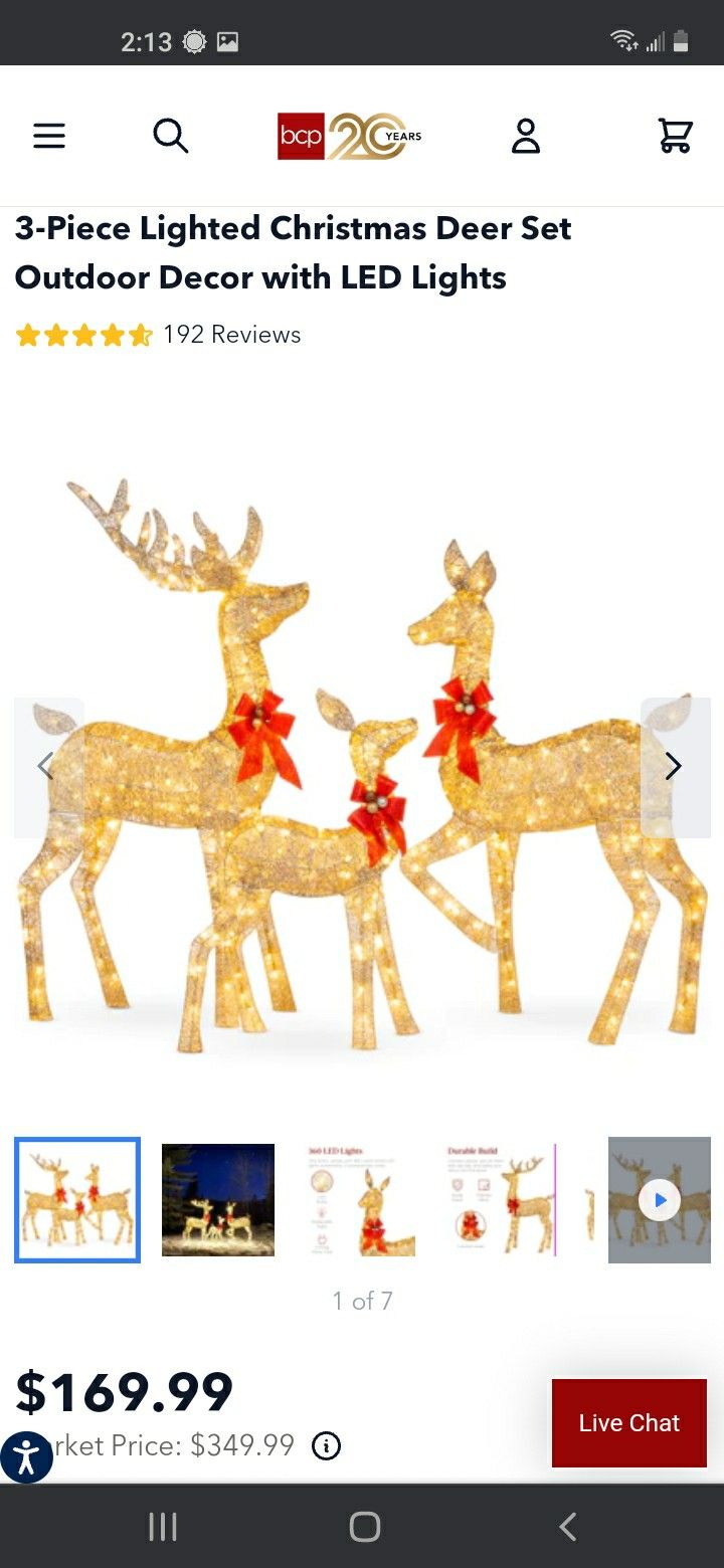 3 Piece Lighted Christmas Deer Set Outdoor Decor With LED Lights