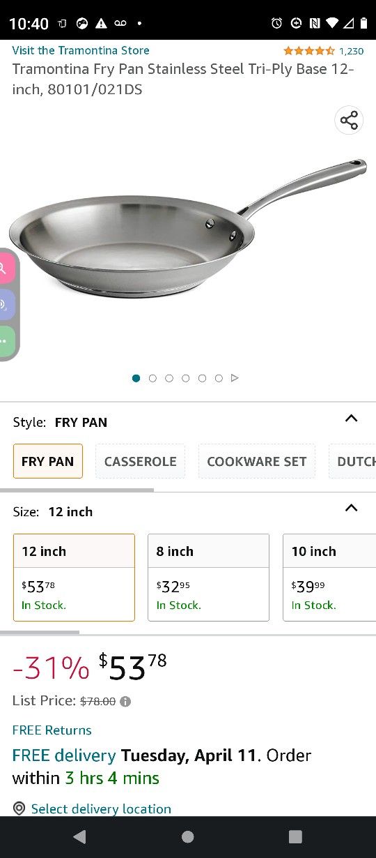 Tramontina 12 Inch(Costco ) Nonstick Fry Pan for Sale in Mcknight, PA -  OfferUp