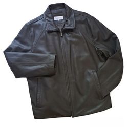 Vintage Y2K Calvin Klein Leather Jacket Men's Size L Brown Motorcycle 90s