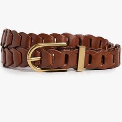NEW WOMENS FRAME BROWN LEATHER BRAIDED BELT SIZE OS