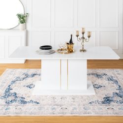 QUINBY High Gloss White Extendable Dining Table Pedestal Base