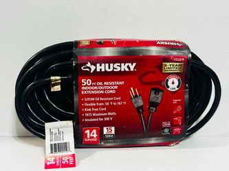 Husky 50 ft 14/3 Oil Resistant Outdoor Extension Cord 15A 125V 1875W