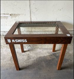 K-SWISS Wood Coffee Table w/ Net Top Rustic Sports Style Table