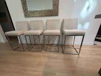 Set of 4 Restoration Hardware (RH) Stainless & Upholstered Counter Stools