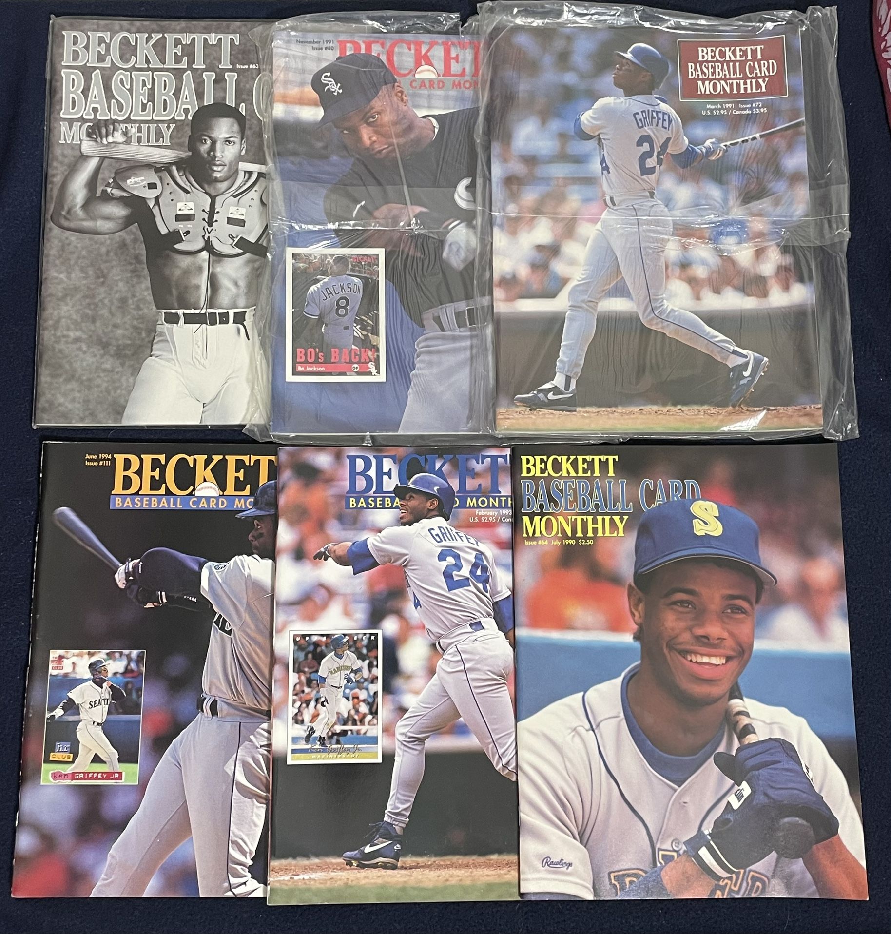 Beckett Baseball Card Monthly Lot Of 6 Nice Condition. Griffey Jr. Bo Jackson Nice addition for any collection See pics for condition