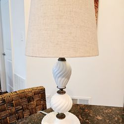 Vintage French Country Milk Glass Boudoir Lamp