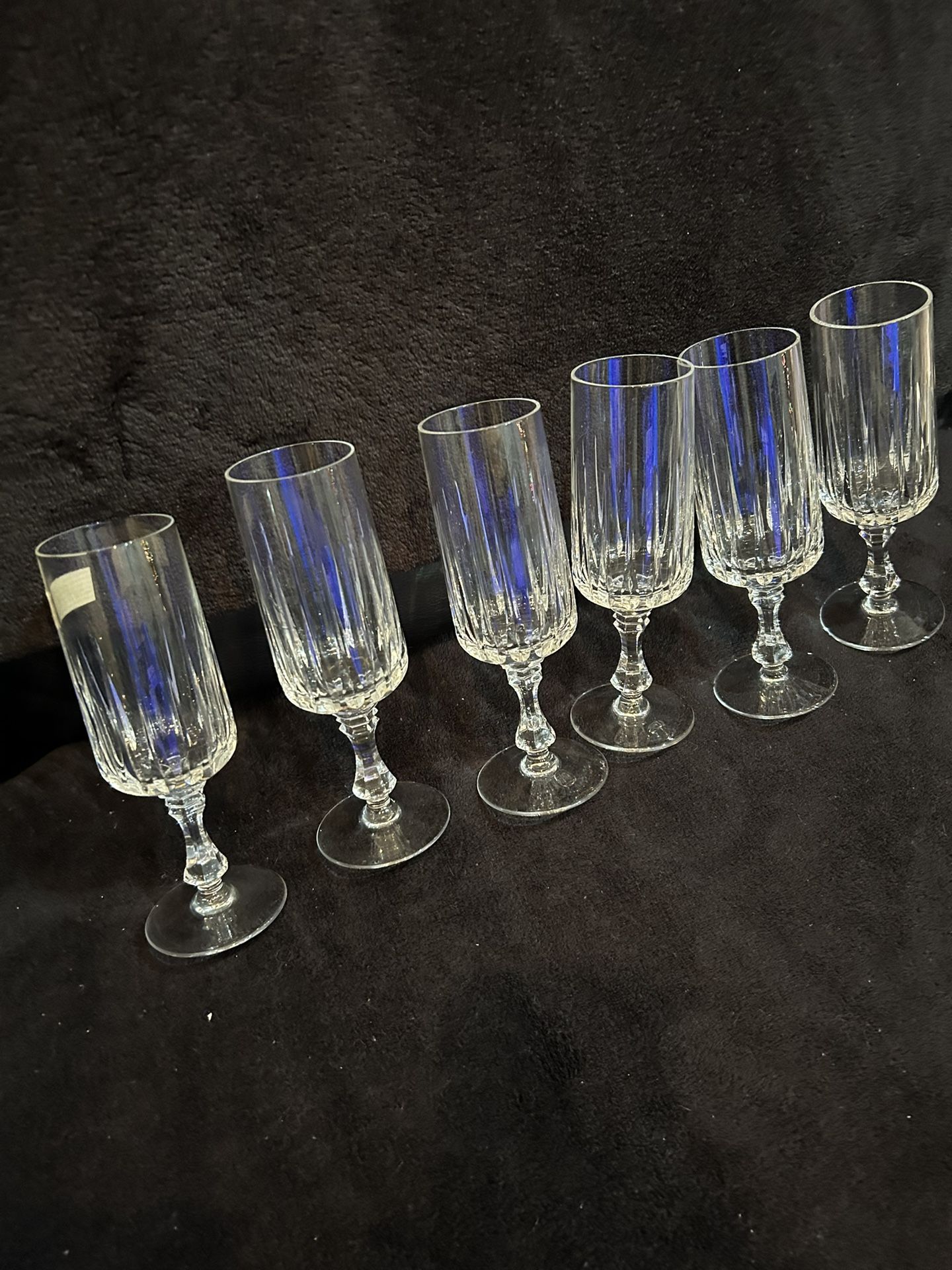 Six 7 Inch Vintage Champagne Flutes/ Cordial Glasses