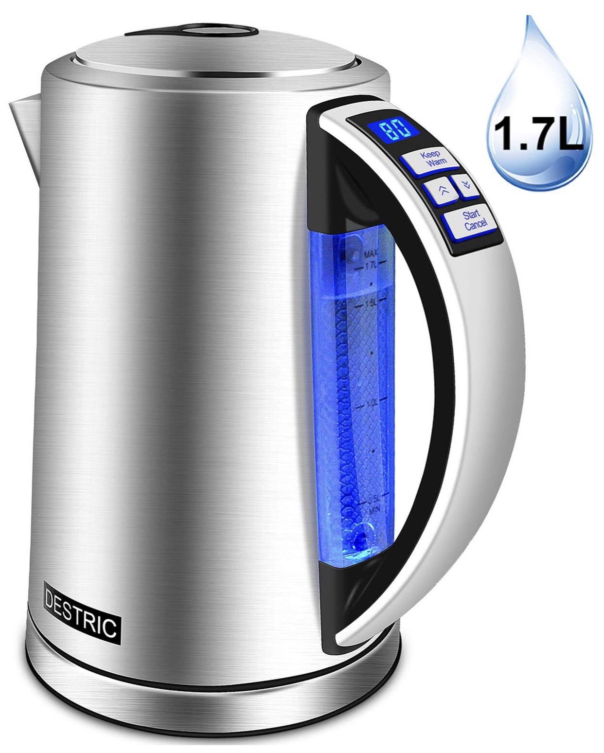 Electric Kettle Temperature Control, DESTRIC 1.7Liter Electric Tea Kettle with Keep Warm Function, 5 LED Color Change, Automatic Shut off & Boil-Dry