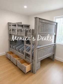 Solid Wood Full Bunk Bed With 3 Drawers And Memory Foam Mattresses $1,300