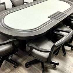 Mikhail Darafeev Espresso Finish Modern Poker Table W/ Eight Chairs