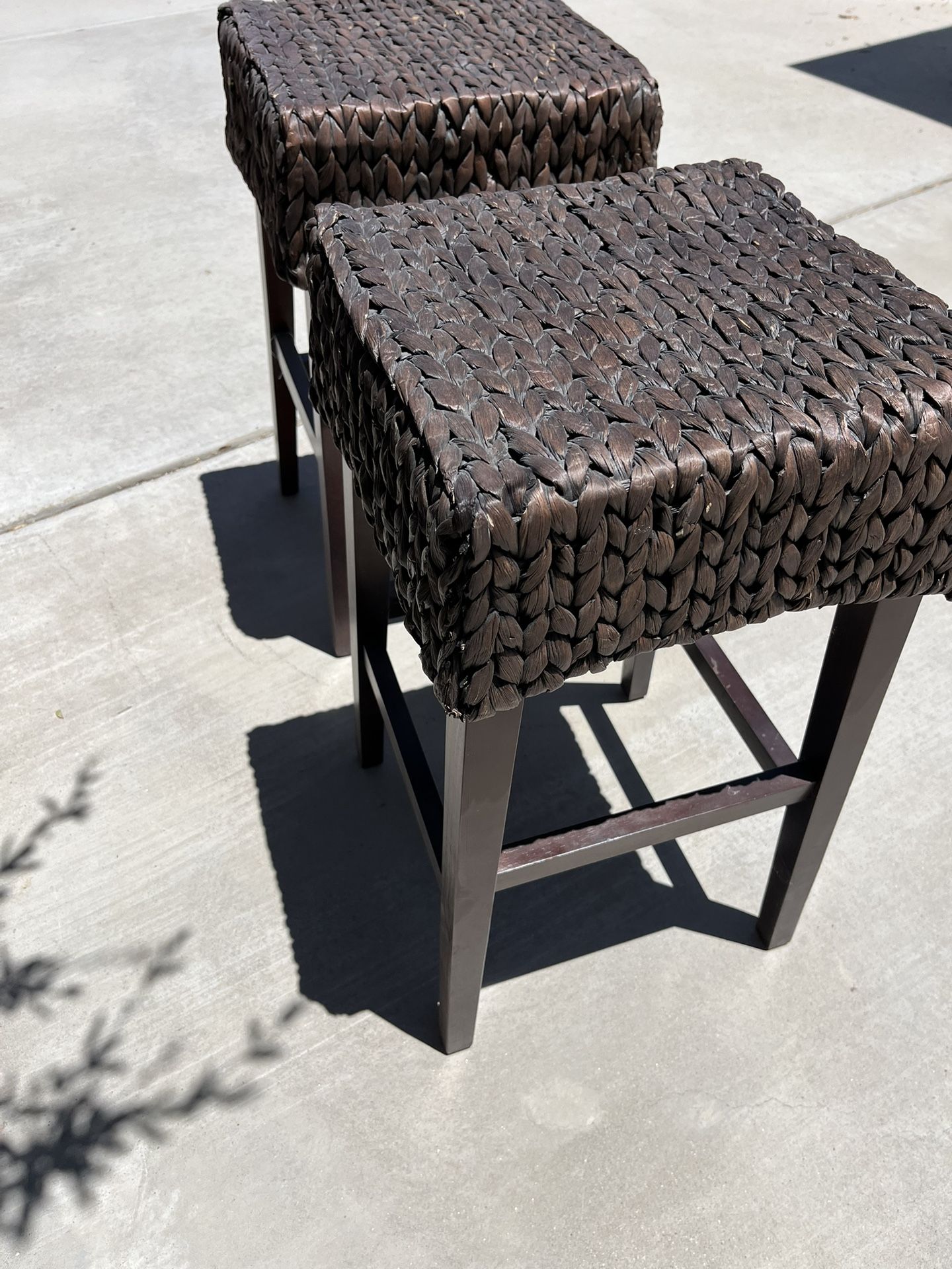 2 Brown Wicker Bar Stools
