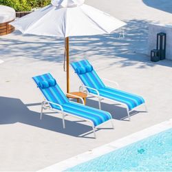 EROMMY Outdoor Chaise Lounge Chair Set of 2 with Adjustable Backrest, All-Weather Textiline Recliner Chairs with Steel Frame and Ergonomic Armrest, fo