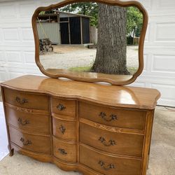 French Provincial 9 Drawer Dresser With Mirror