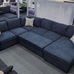 ✅️✅️117.5"W Dark Gray Woven Fabric Sleeper Sectional Sofa with Right-Facing Storage Chaise✅️