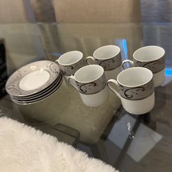 Coffee Cup Set Of 5 With Plates New Never Used