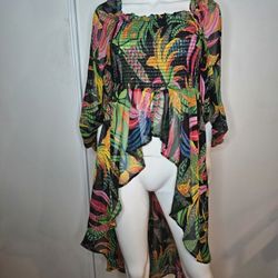 Live 4 Truth Colorful Tropical Print High-Low Top Size S Ballon Made In India