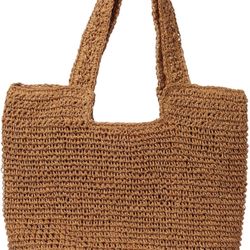 Beach Bags for Women - Summer Soft Large Woven Shoulder Purse Handbag, Beach Tote Straw Bag for Summer Vacation