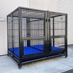 New in box $280 X-Large 49” Heavy Duty Folding Dog Cage 49x38x43” Double-Door Kennel w/ Divider