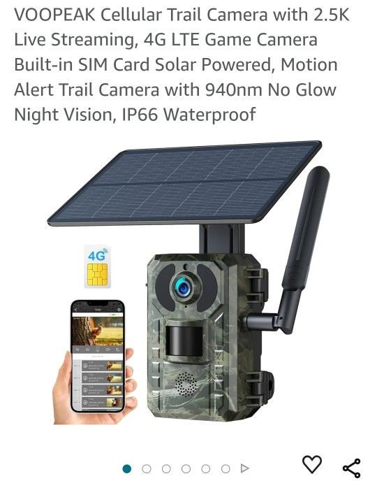 VOOPEAK Cellular Trail Camera with 2.5K Live Streaming, 4G LTE Game Camera Built-in SIM Card Solar Powered, 