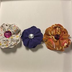Girls Hair Clips Flower Shaped With Sparkle Gem Set Of 3