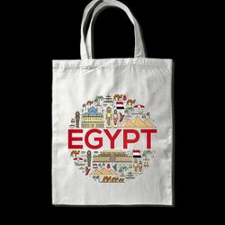 Egyptian Civilization Folklore Heavy-Duty Fabric Shoulder Carry Tote Bag EUC