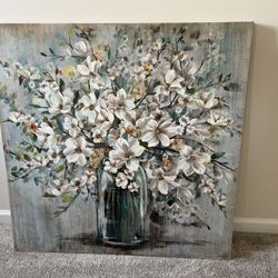 White And Blue Soft Floral Canvas Art Print