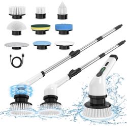 Electric Spin Scrubber, Adjustable Cordless Power Bathroom Scrubber, IPX7 Extension Arm, 9 Brush Heads 3 Speeds 150mins Work Time for Cleaning Shower 