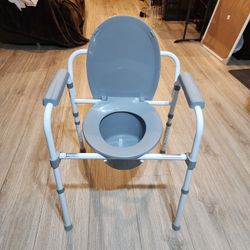3-in-1 Steel Bedside Commode, Standard Seat, Sturdy Folding Frame, 7.5 QT. Bucket