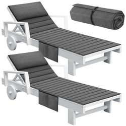 2Pcs Outdoor Lounge Chair Cushions Waterproof Folding Chaise Lounge Cushion for Patio Lawn Pool Beach Chair Pad with Headrest and Pocket 72'' x 21'', 