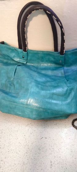 Teal Leather Tote Bag