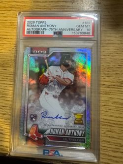 ROMAN ANTHONY 2026 TOPPS #189 ROOKIE REAL ONE AUTO 75TH ANNIVERSARY RC 39/75 PSA GEM MT 10