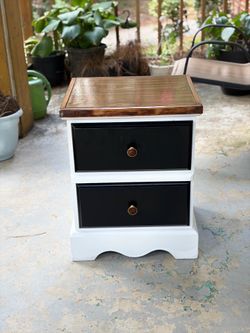 2 Drawer white and black wooden nightstand!