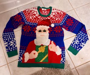 Holiday Time Santa Ugly Christmas Sweater M 38-40 Drink Pouch