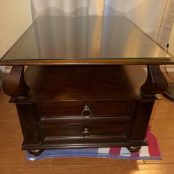 Wood Side Table Includes Glass table top